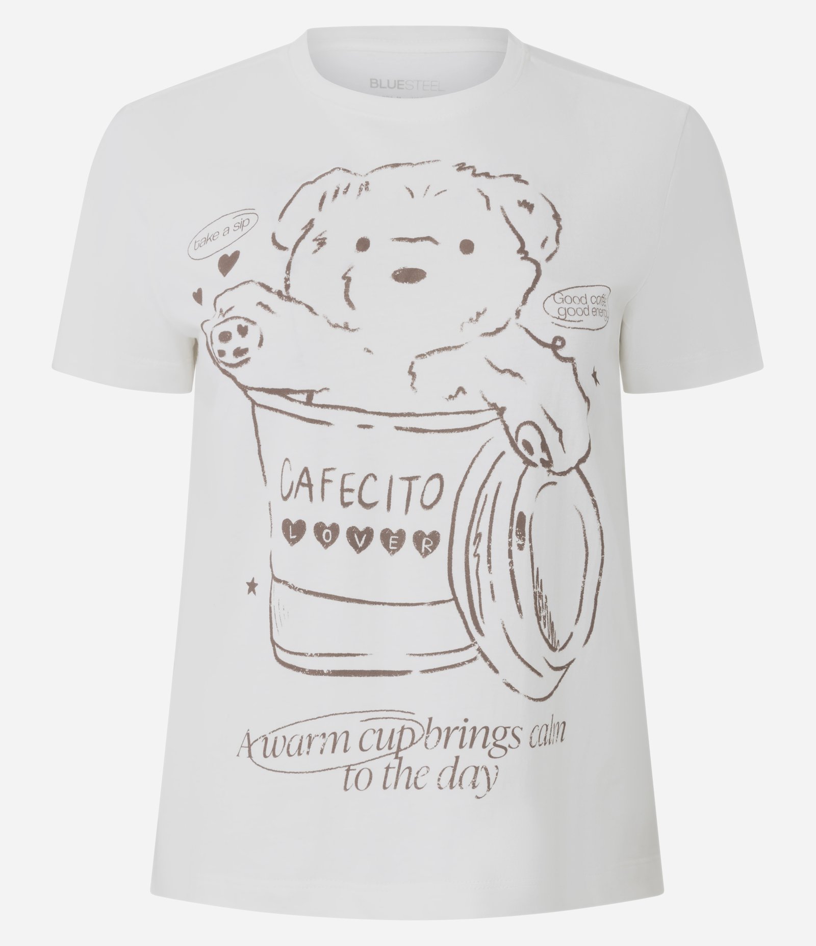 Camiseta Manga Curta com Estampa Urso e Cafecito Branco 5