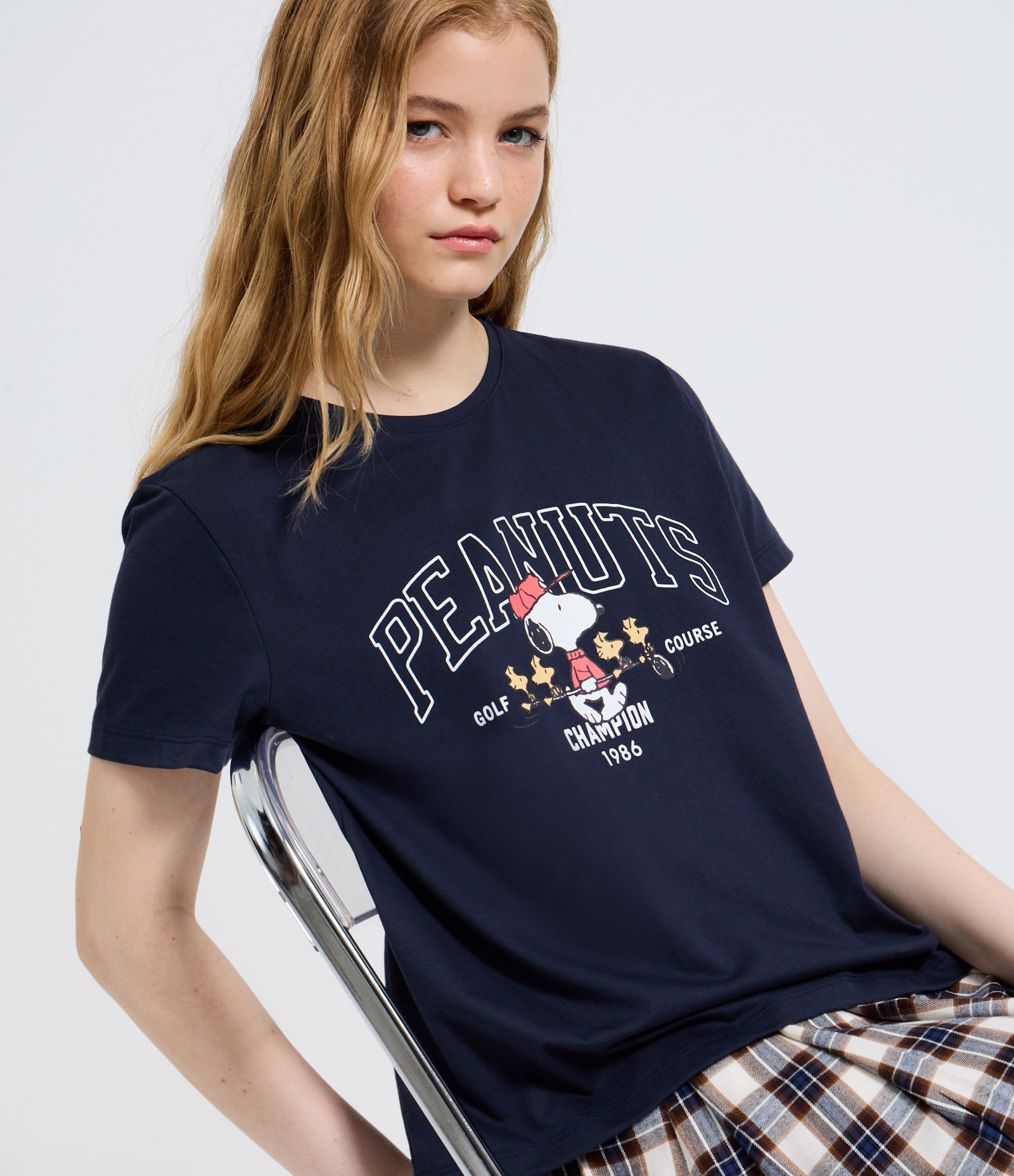 Camiseta Regular em Algodão com Estampa Peanuts Azul 1