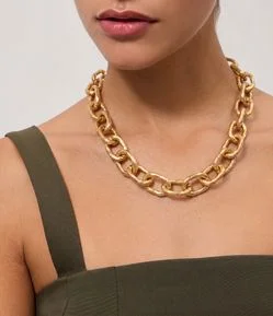 Maxi Colar Curto em Metal com Elos Martelados