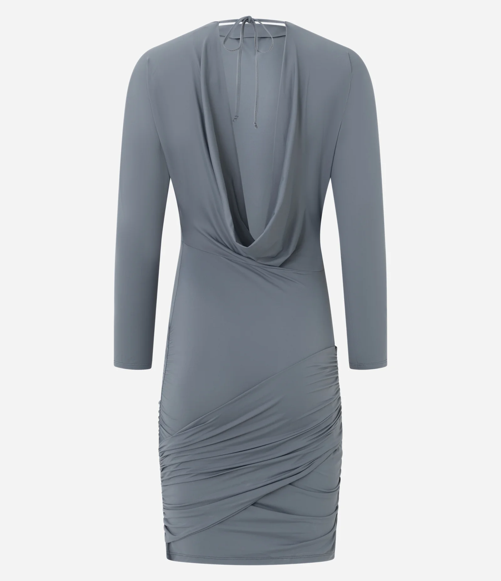 Vestido Curto em Jersey com Abertura nas Costas e Drapeado Assimétrico Cinza 6