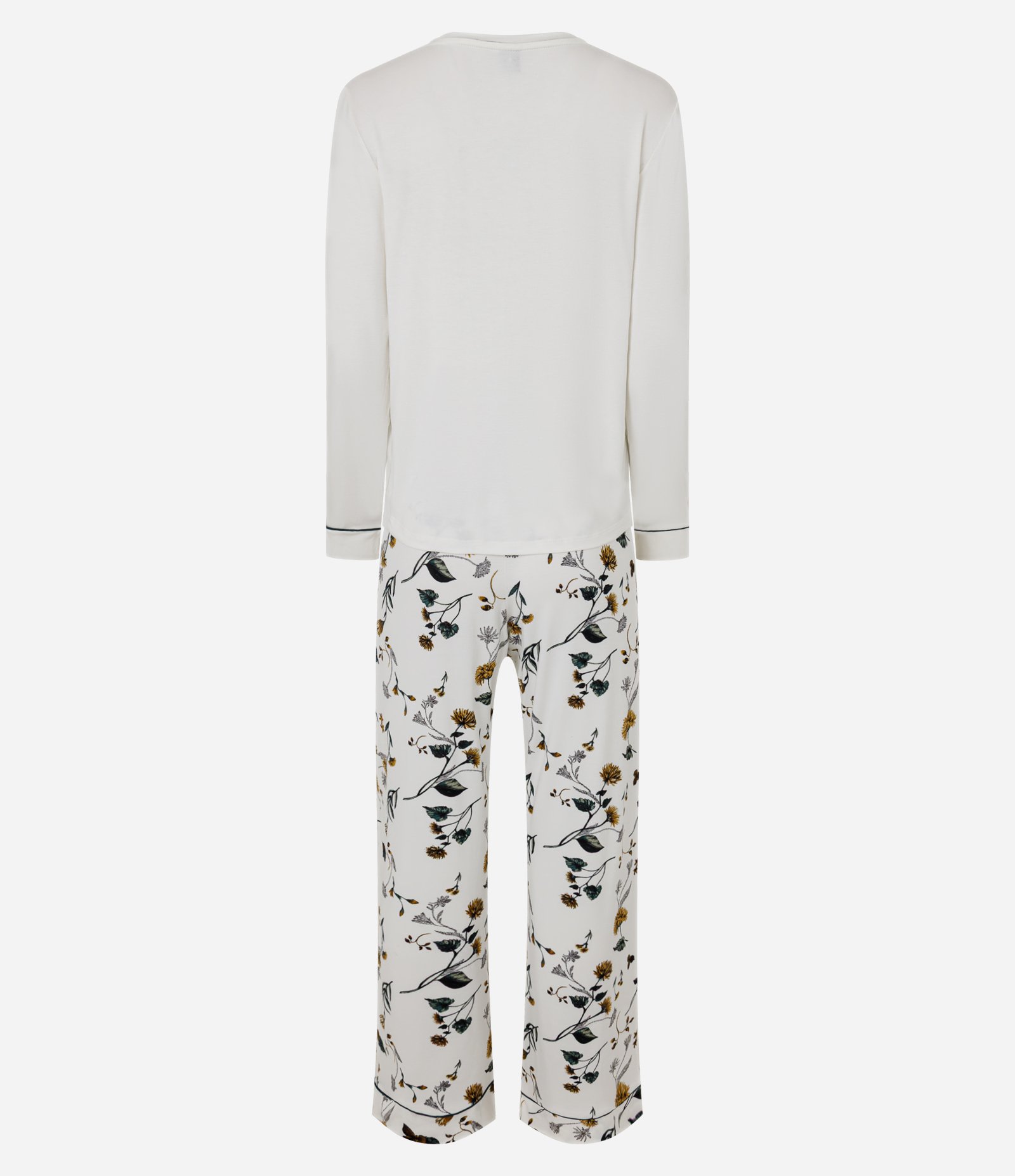 Pijama Longo em Viscolycra com Viés Contrastante e Estampa Floral Branco 5