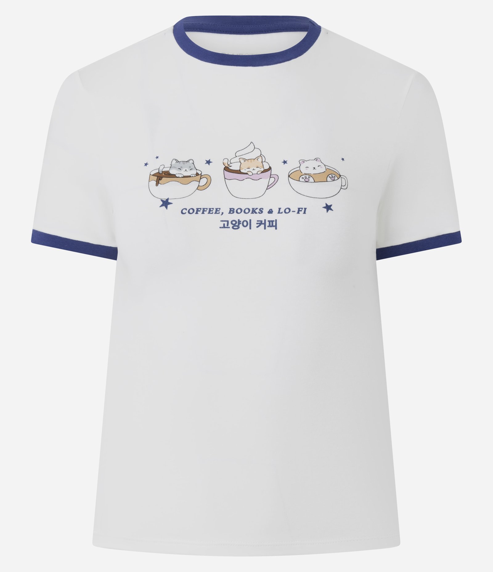Camiseta em Algodão com Recortes Contrastantes e Estampa de Gatinho Branco 5