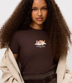 Camiseta em Algodão com Estampa de Gato