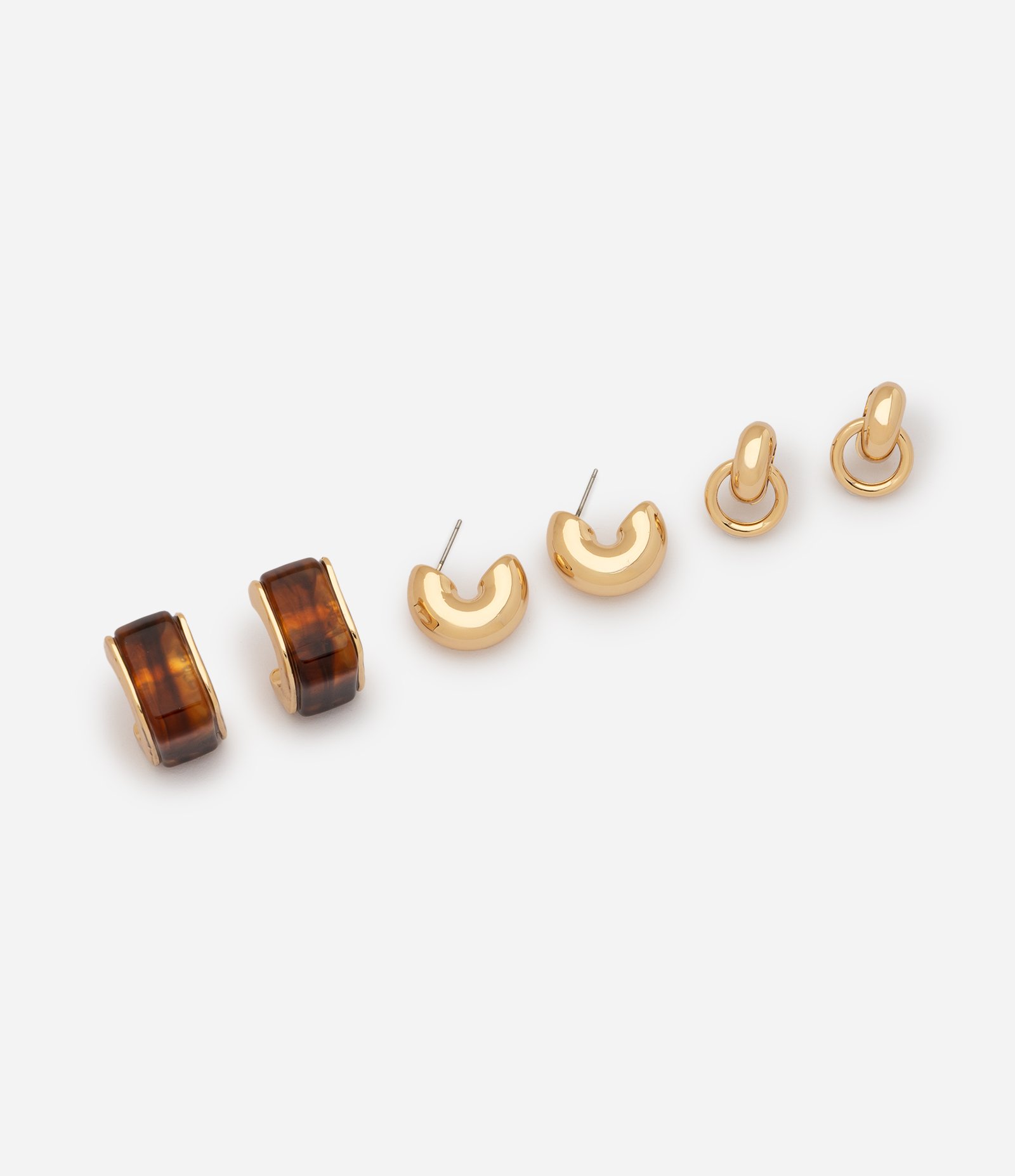 Kit 03 Brincos Argola em Metal com Designs Variados Dourado 1
