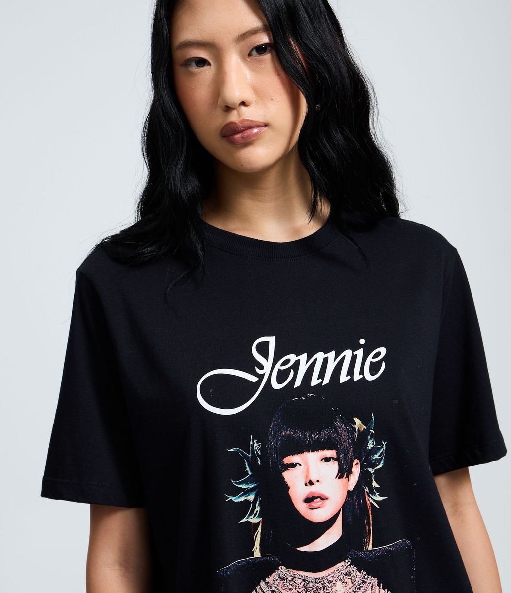  - Jennie for   Tシャツ 黒 S ブラック Camiseta em Algodão com Estampa Jennie Preto