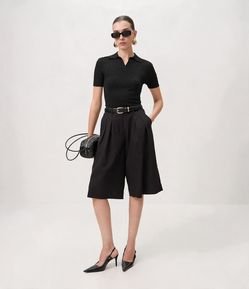 Blusa Polo em Tricô com Aplicação de Brilhos