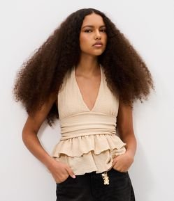 Blusa Frente Única Texturizada com Babados