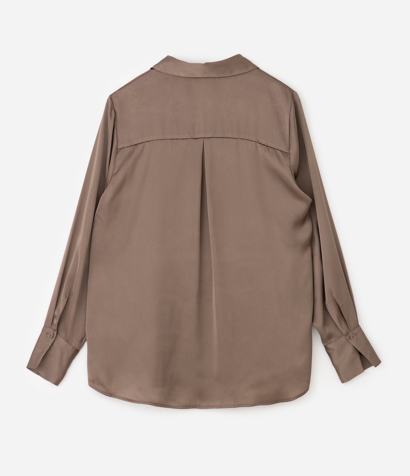 Camisa Regular em Cetim com Vista de Botões Marrom Claro 6