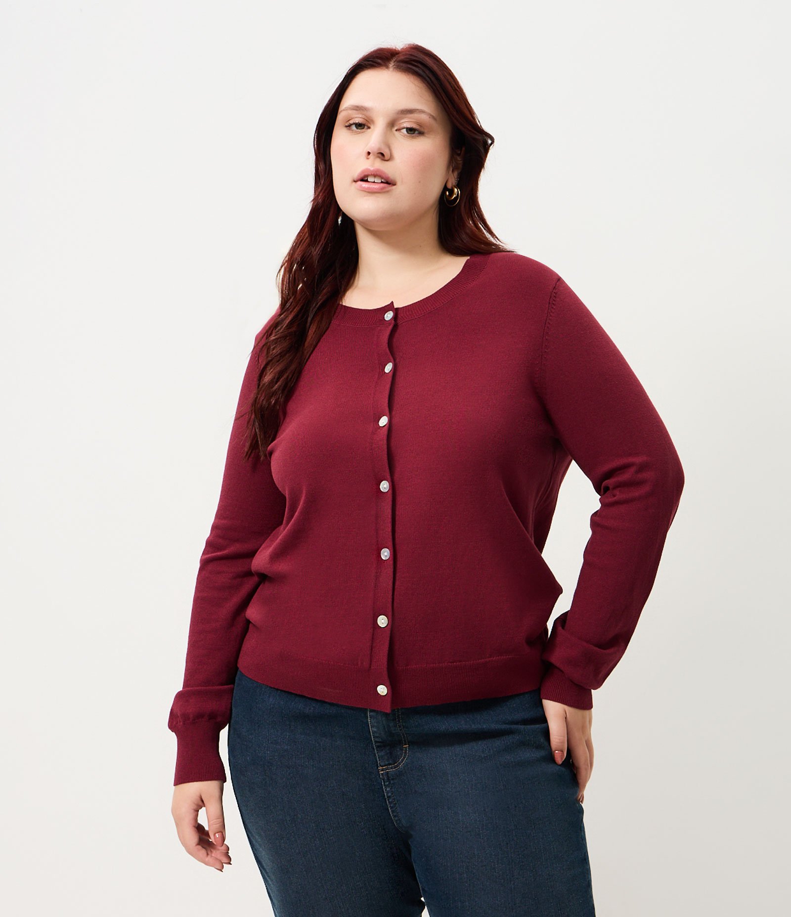 Cardigan Regular Básico em Tricô Curve & Plus Size Vermelho 1