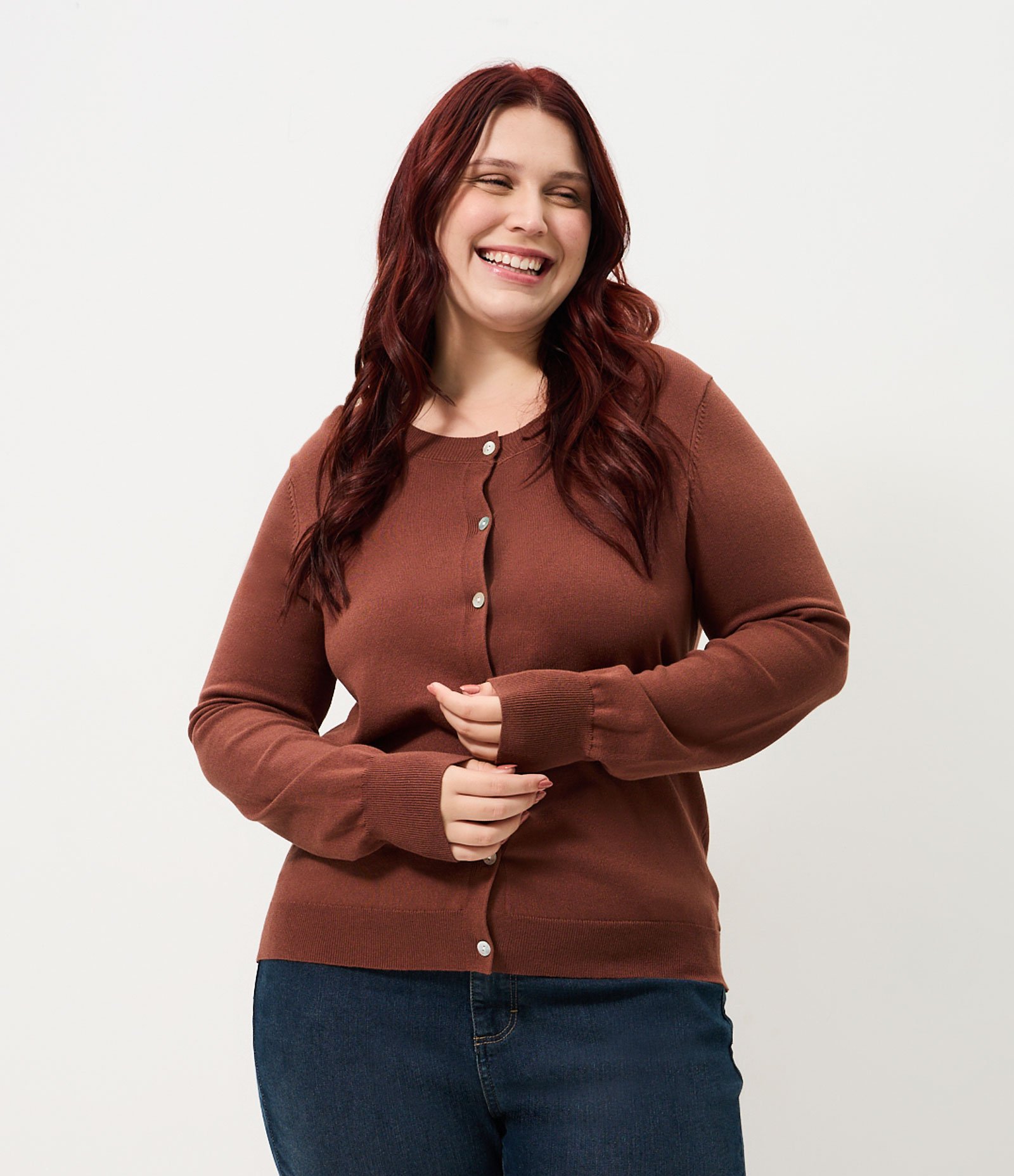 Cardigan Regular Básico em Tricô Curve & Plus Size Marrom 1
