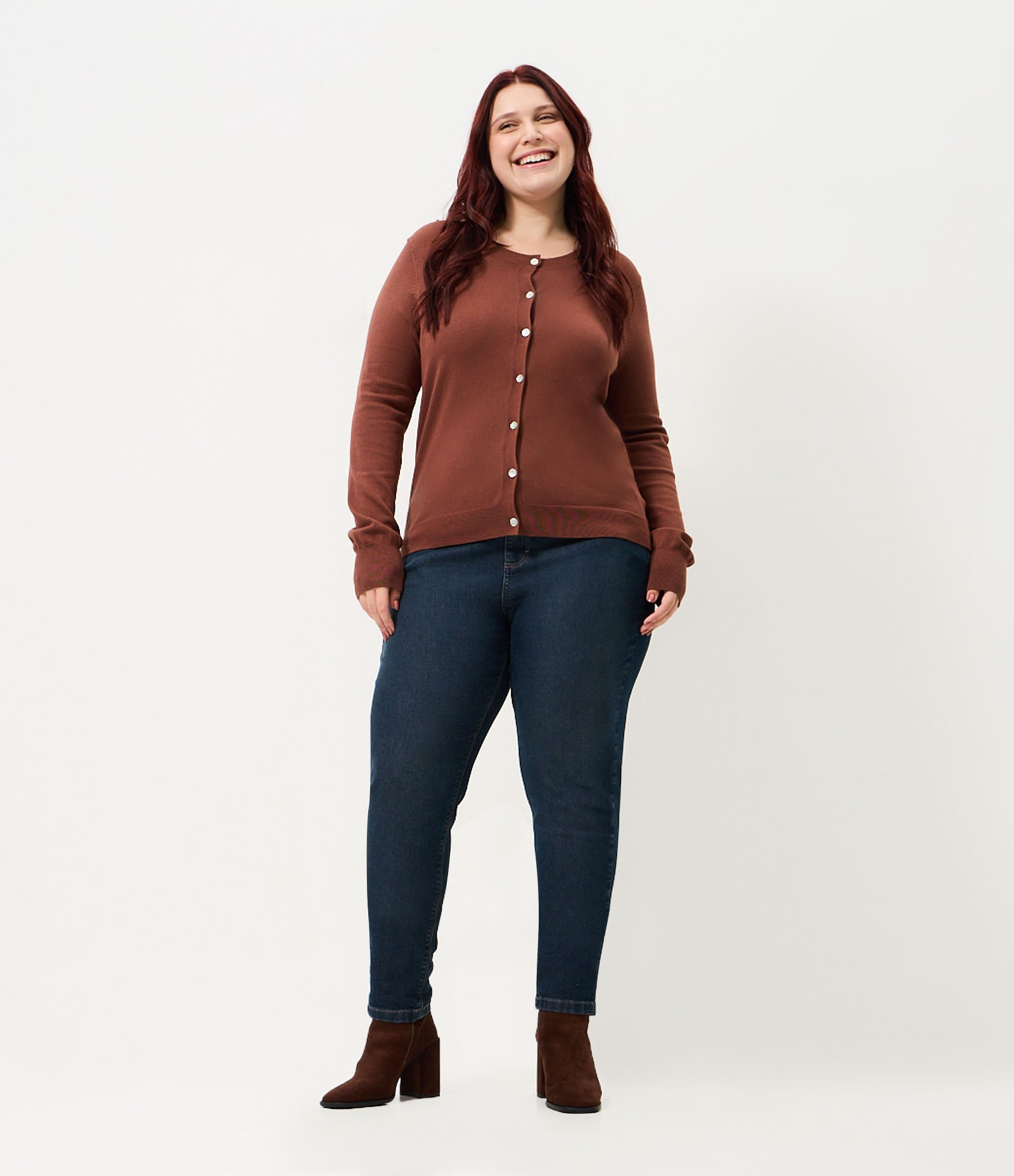 Cardigan Regular Básico em Tricô Curve & Plus Size Marrom 2