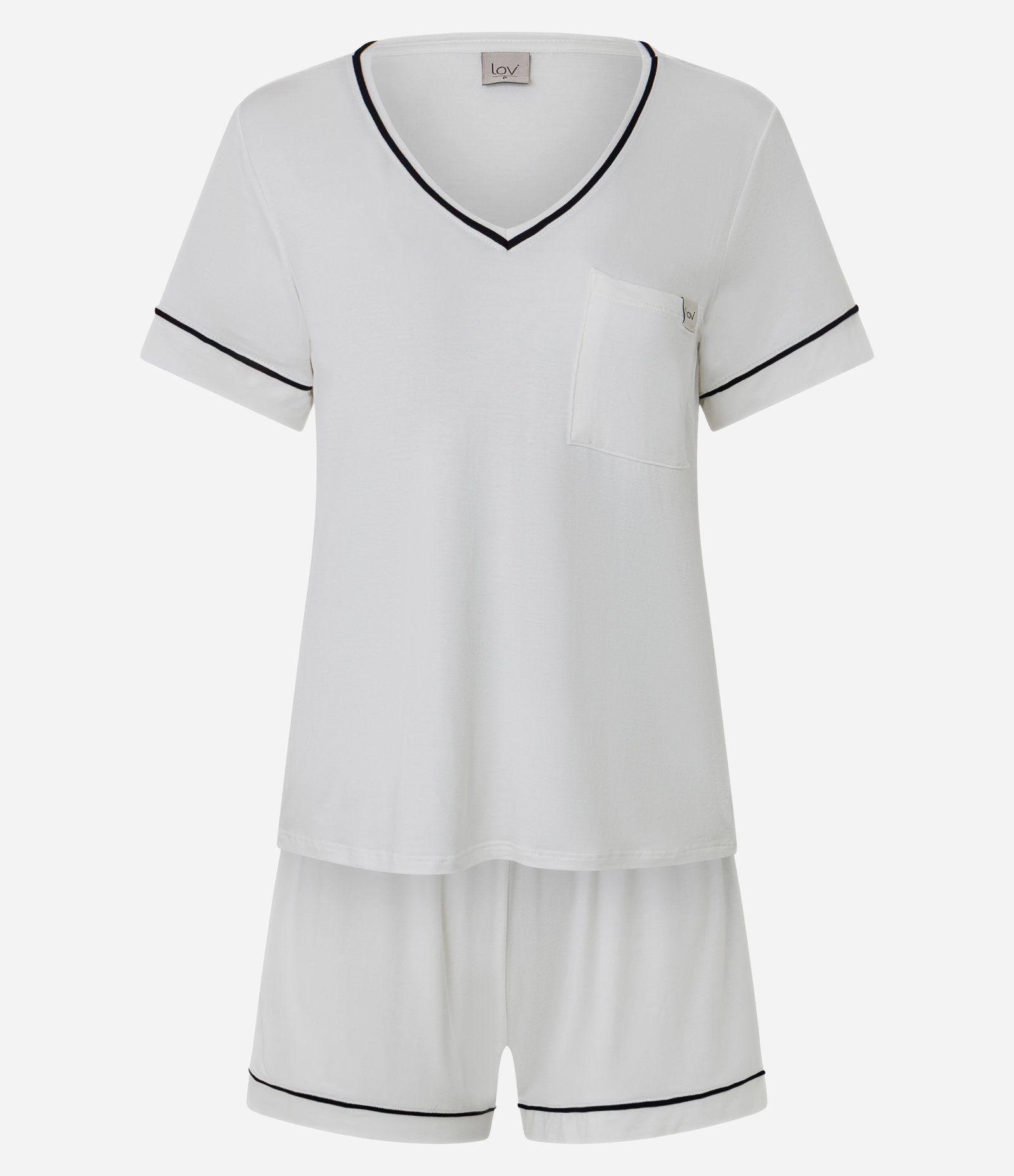 Pijama Curto em Viscose com Viés Contrastantes Branco 1