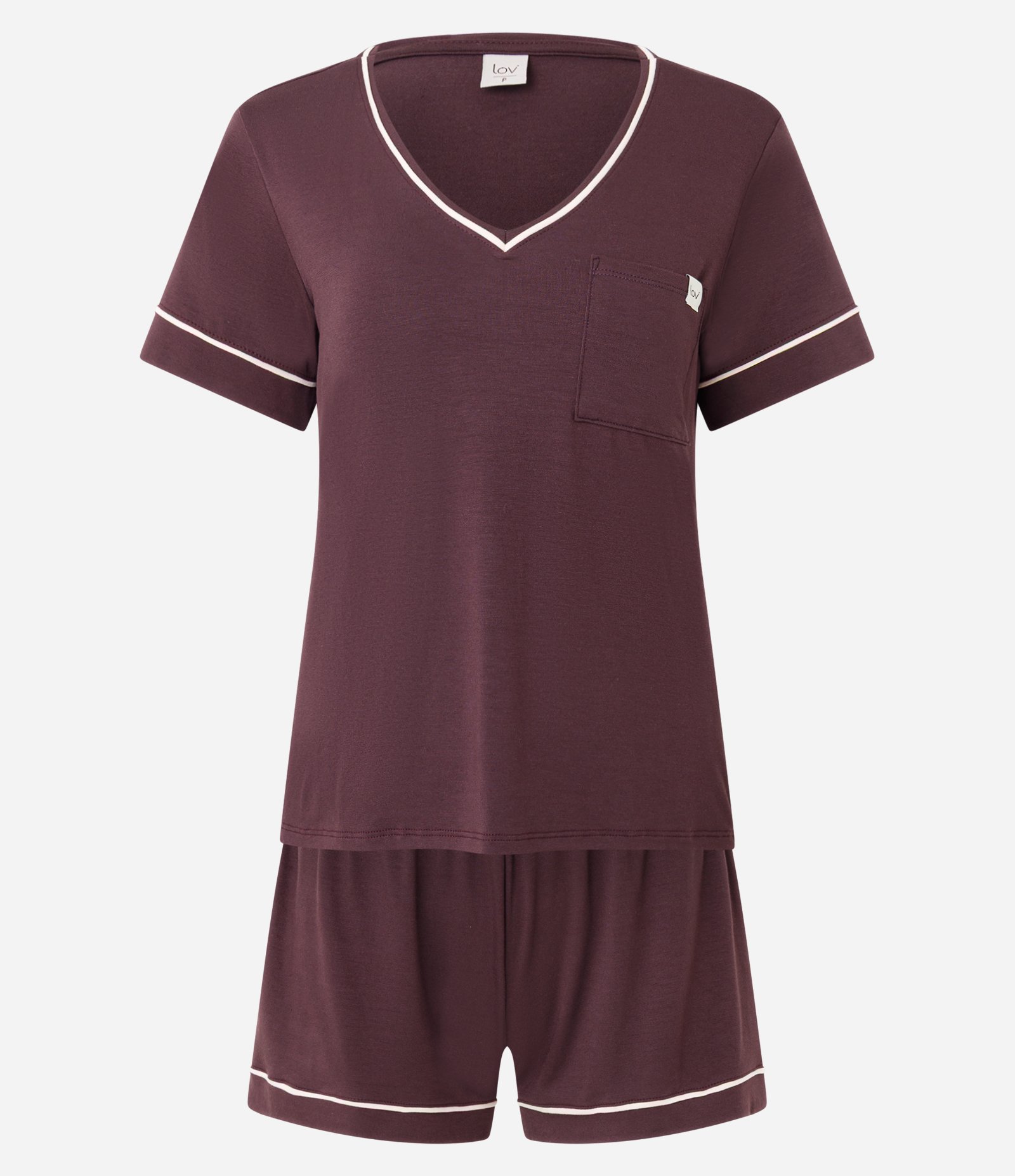 Pijama Curto em Viscose com Viés Contrastantes Vinho 1