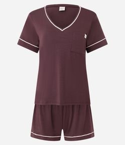 Pijama Curto em Viscose com Viés Contrastantes