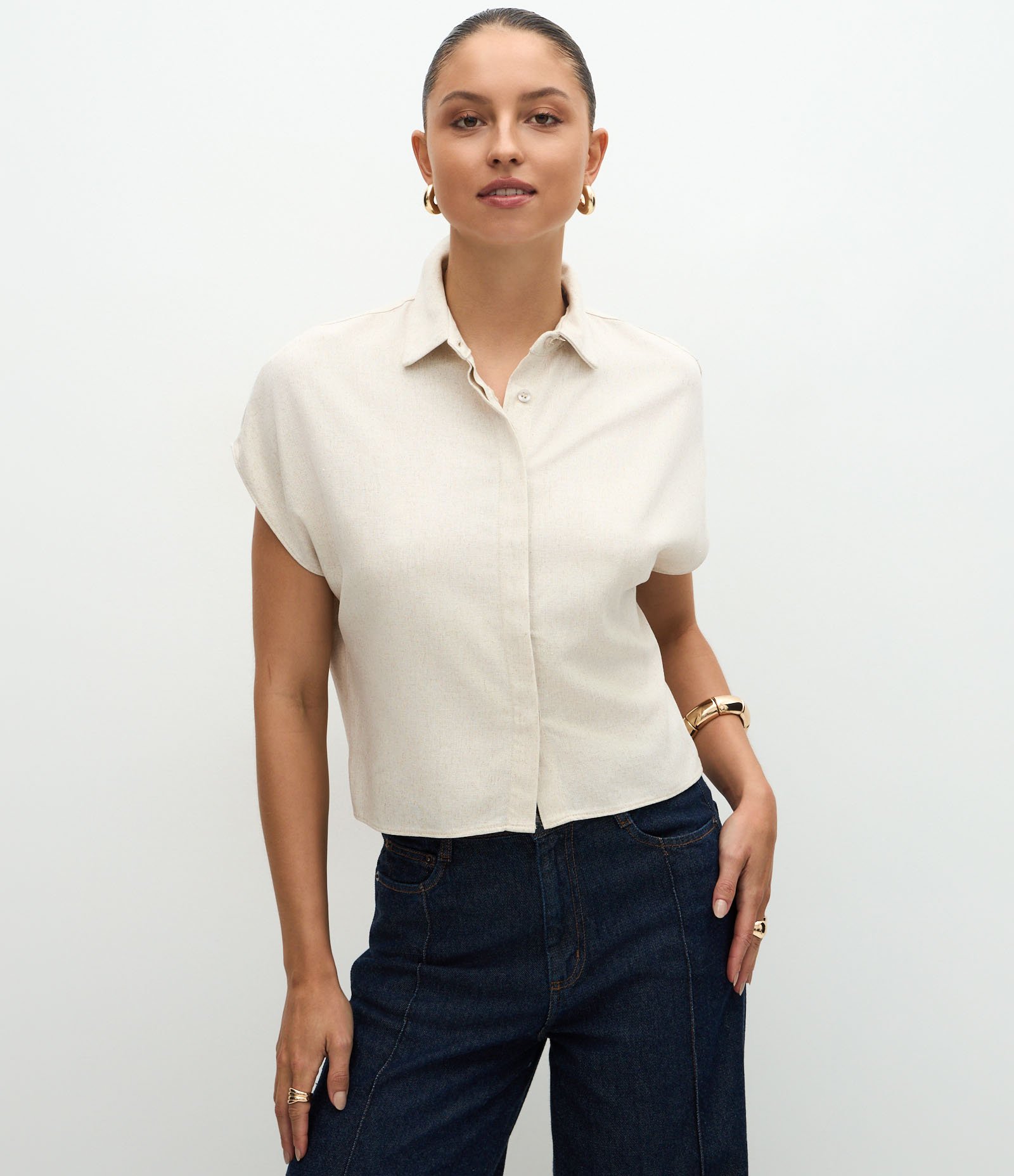 Blusa em Viscolinho com Colarinho na Gola e Sem Cava Off White 1