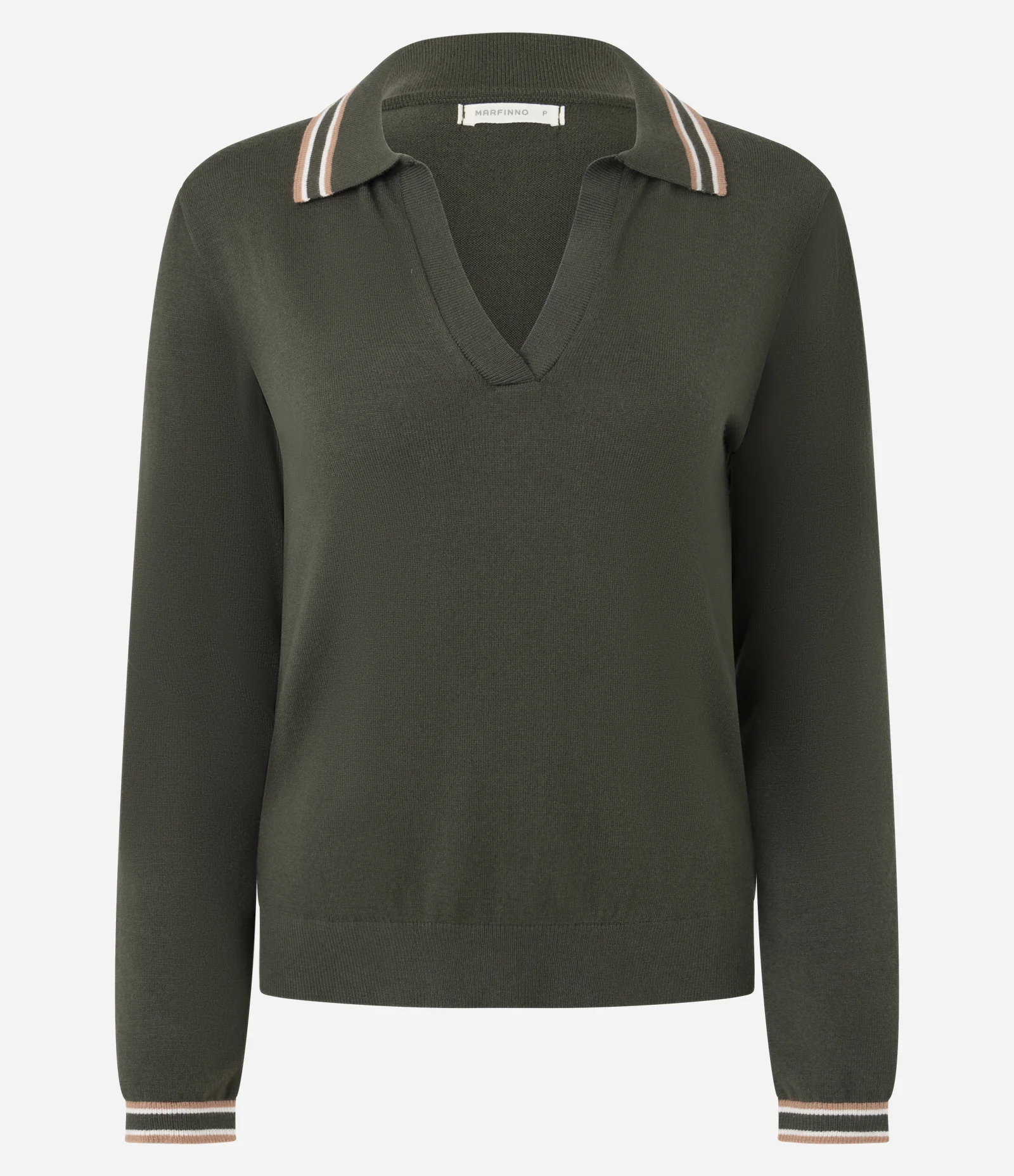 Blusa em Tricô com Gola Polo e Viés Contrastantes Verde 1