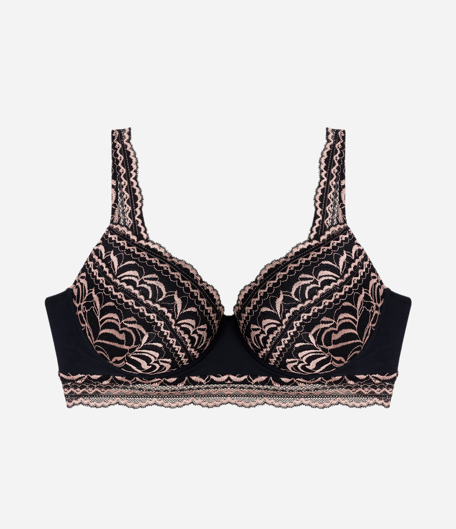 Sutiã Base com Bojo e Renda Floral Bicolor Curve & Plus Size Preto 1