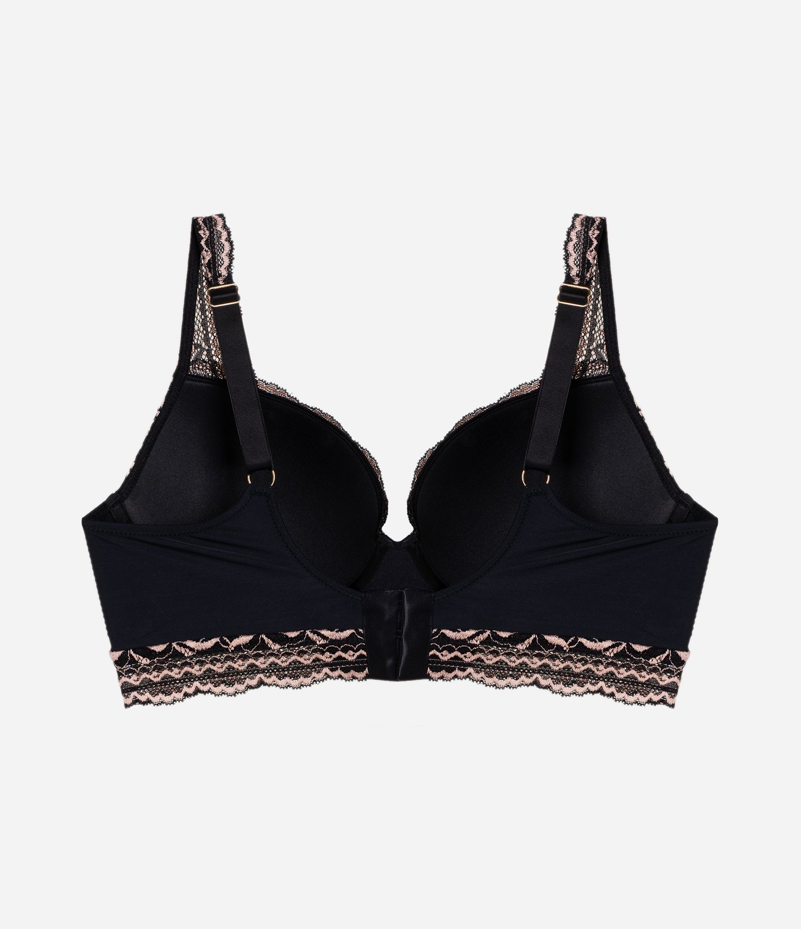 Sutiã Base com Bojo e Renda Floral Bicolor Curve & Plus Size Preto 2