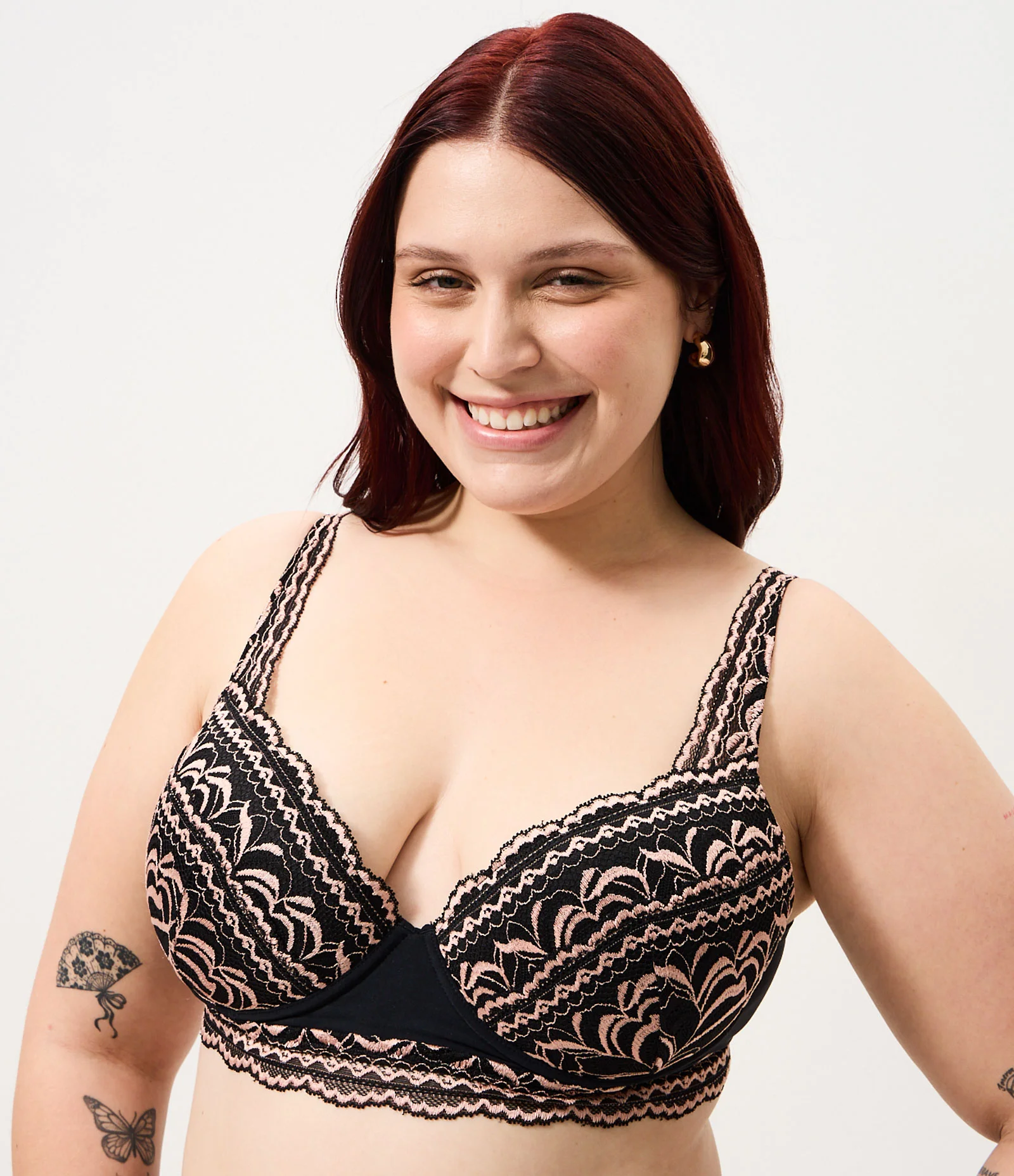 Sutiã Base com Bojo e Renda Floral Bicolor Curve & Plus Size Preto 1