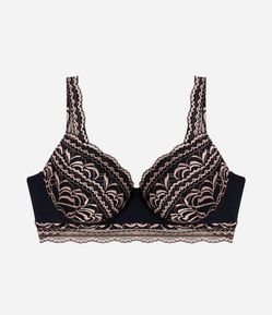 Sutiã Base com Bojo e Renda Floral Bicolor Curve & Plus Size