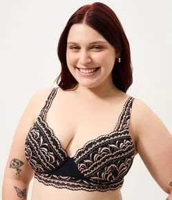 Sutiã Base com Bojo e Renda Floral Bicolor Curve & Plus Size