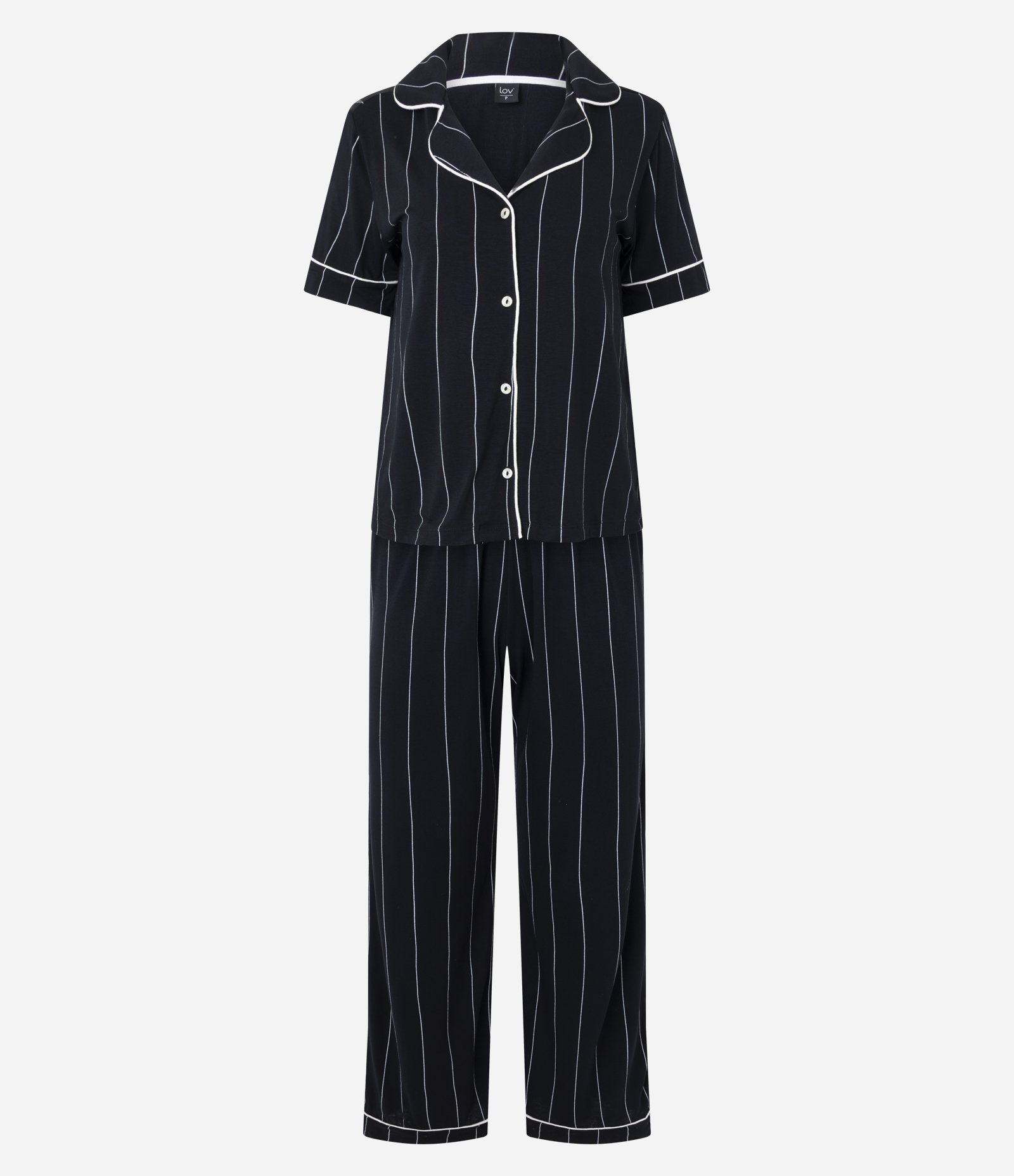 Pijama Longo Americano com Estampa de Listras Preto 4