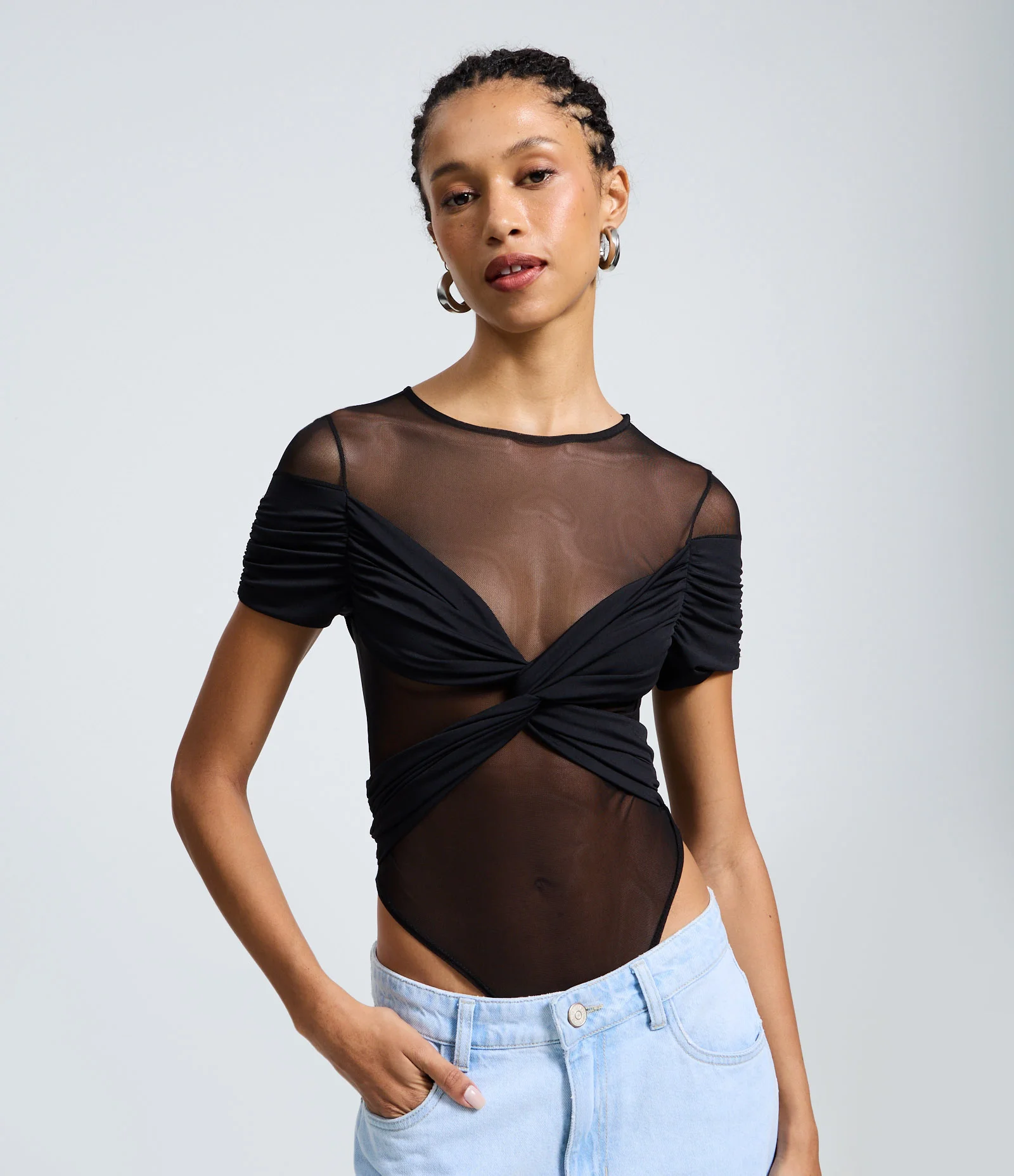 Body em Tule com Detalhe Drapeado Preto 1