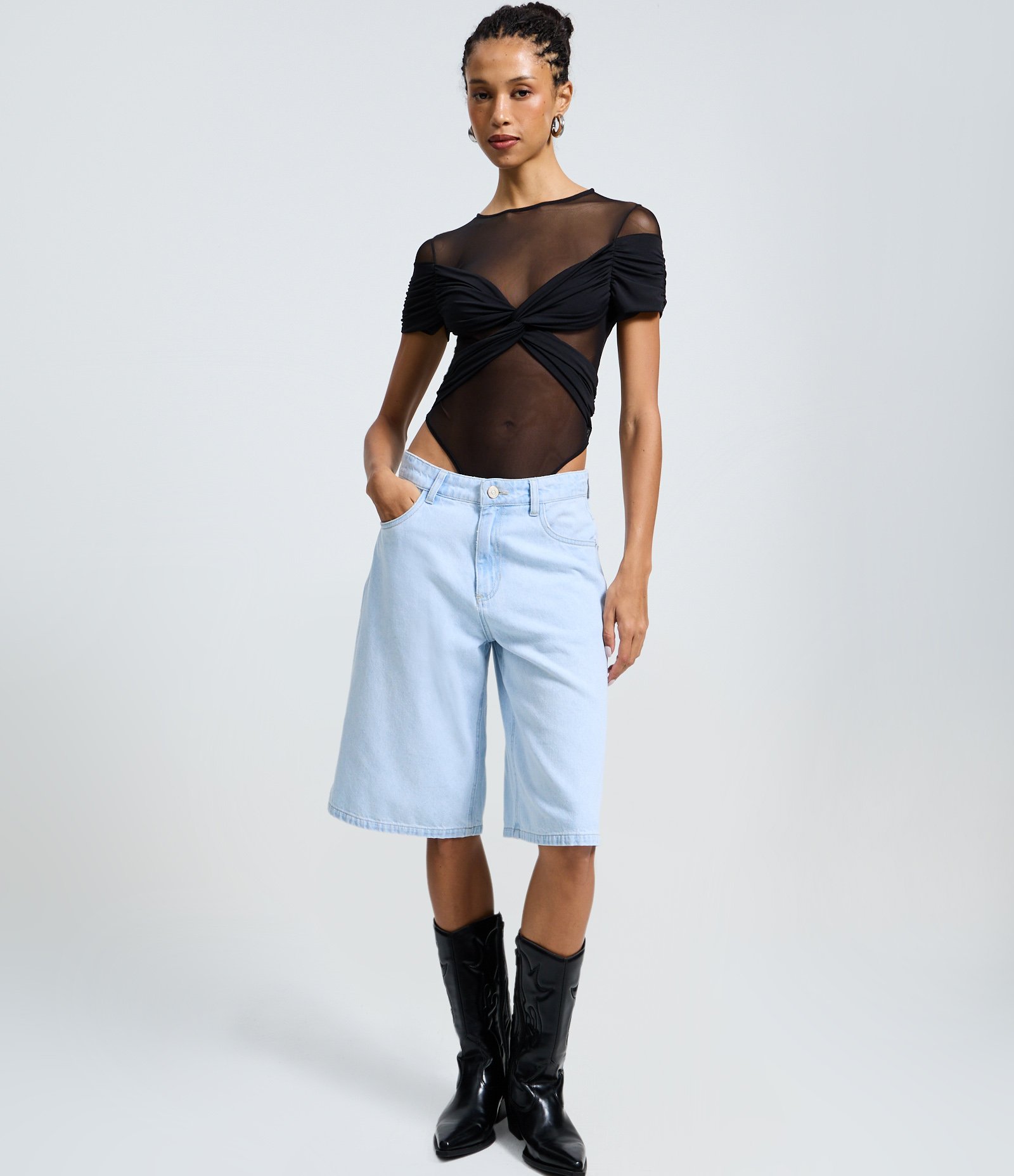 Body em Tule com Detalhe Drapeado Preto 2