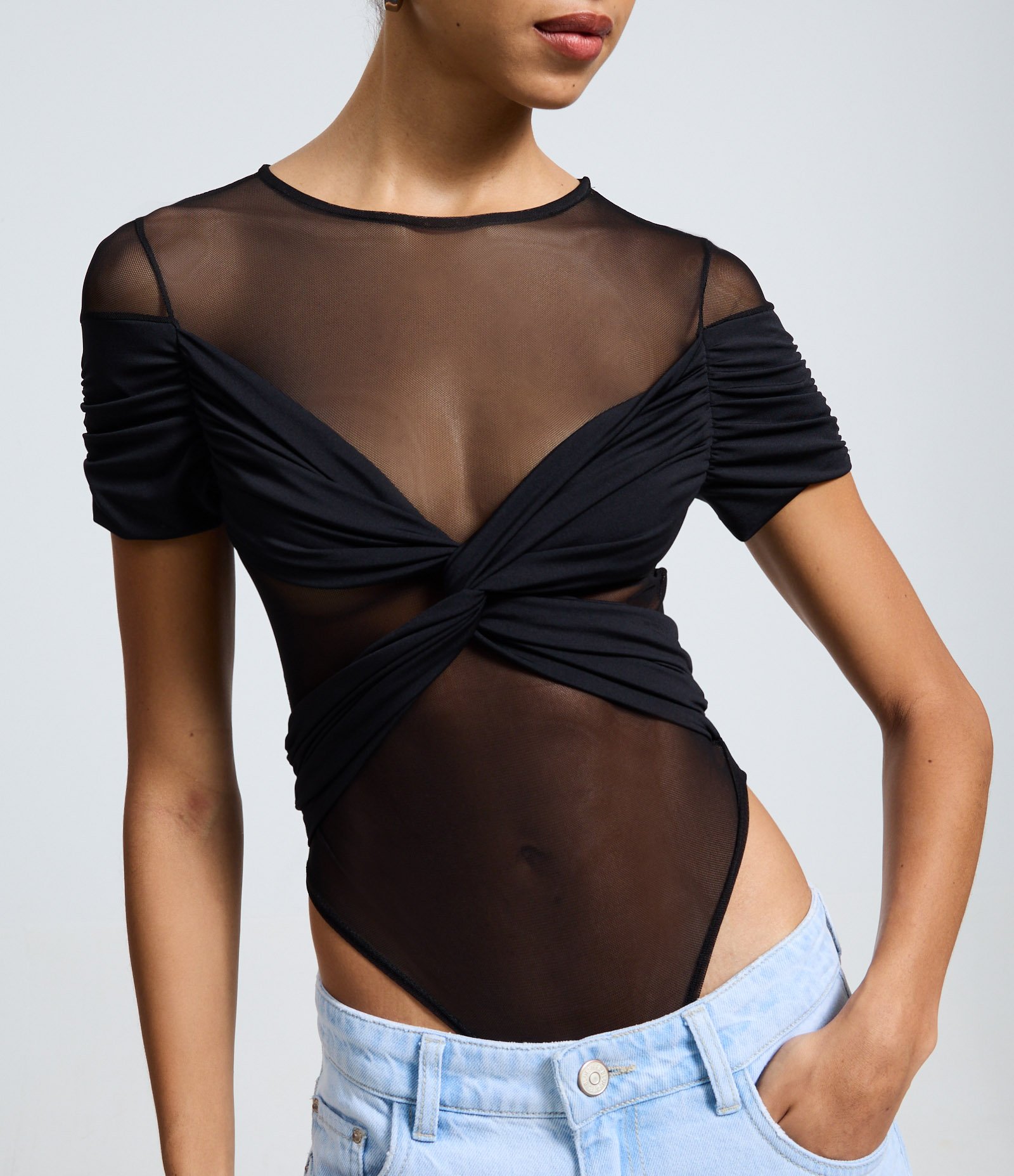 Body em Tule com Detalhe Drapeado Preto 3