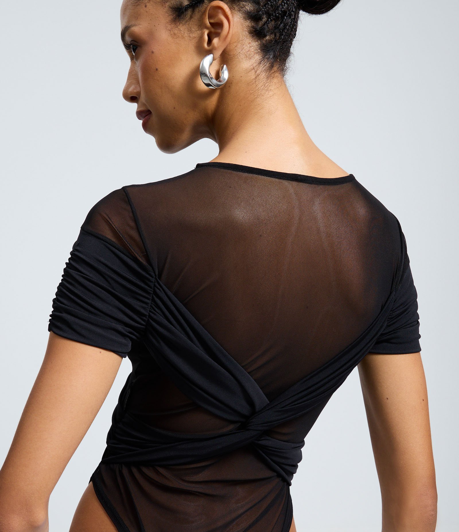 Body em Tule com Detalhe Drapeado Preto 4