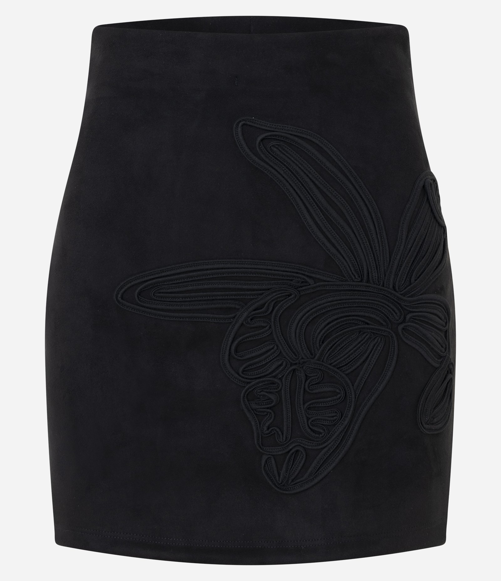 Saia Curta Estruturada com Flor Bordada Preto 1