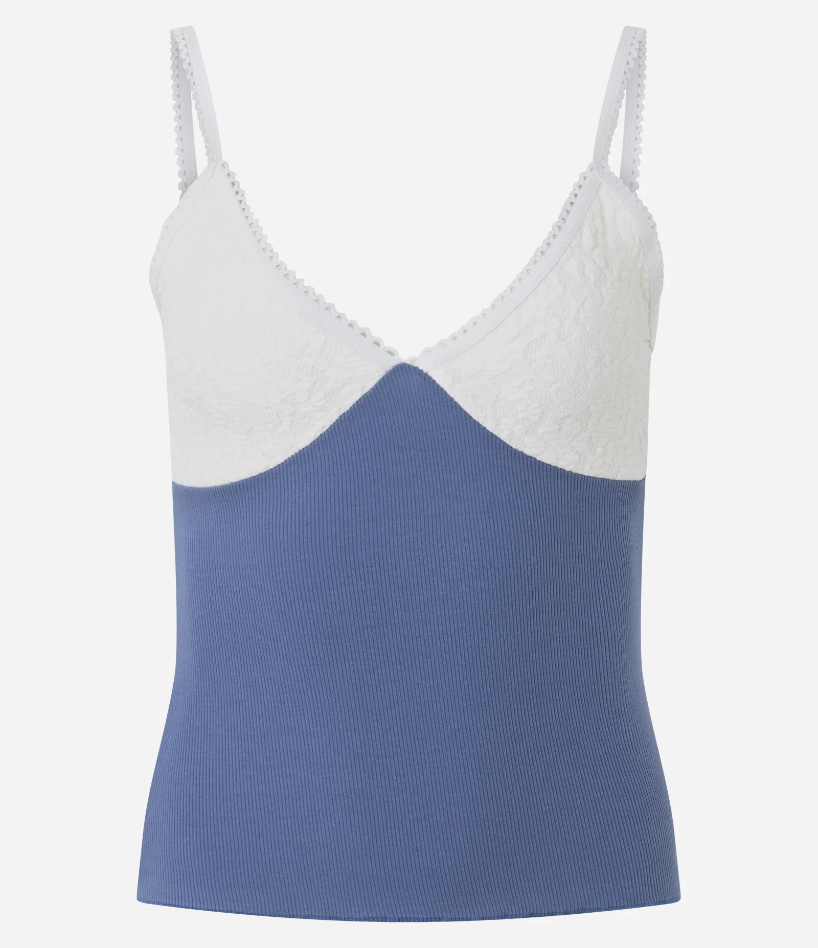 Blusa Sem Manga Texturizada com Busto em Renda Azul 1