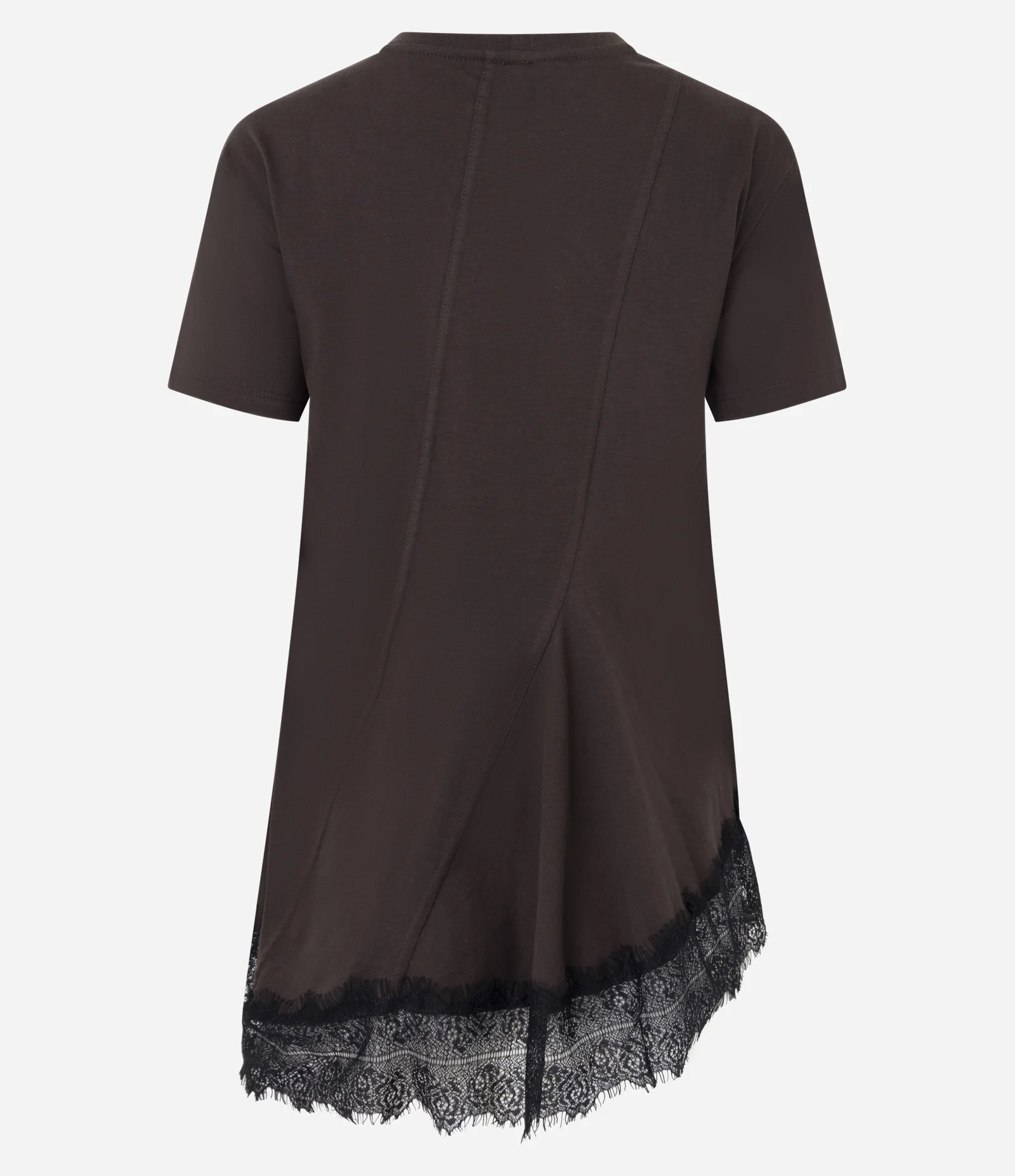 Camiseta em Algodão com Barra Assimétrica e Rendada Marrom 5