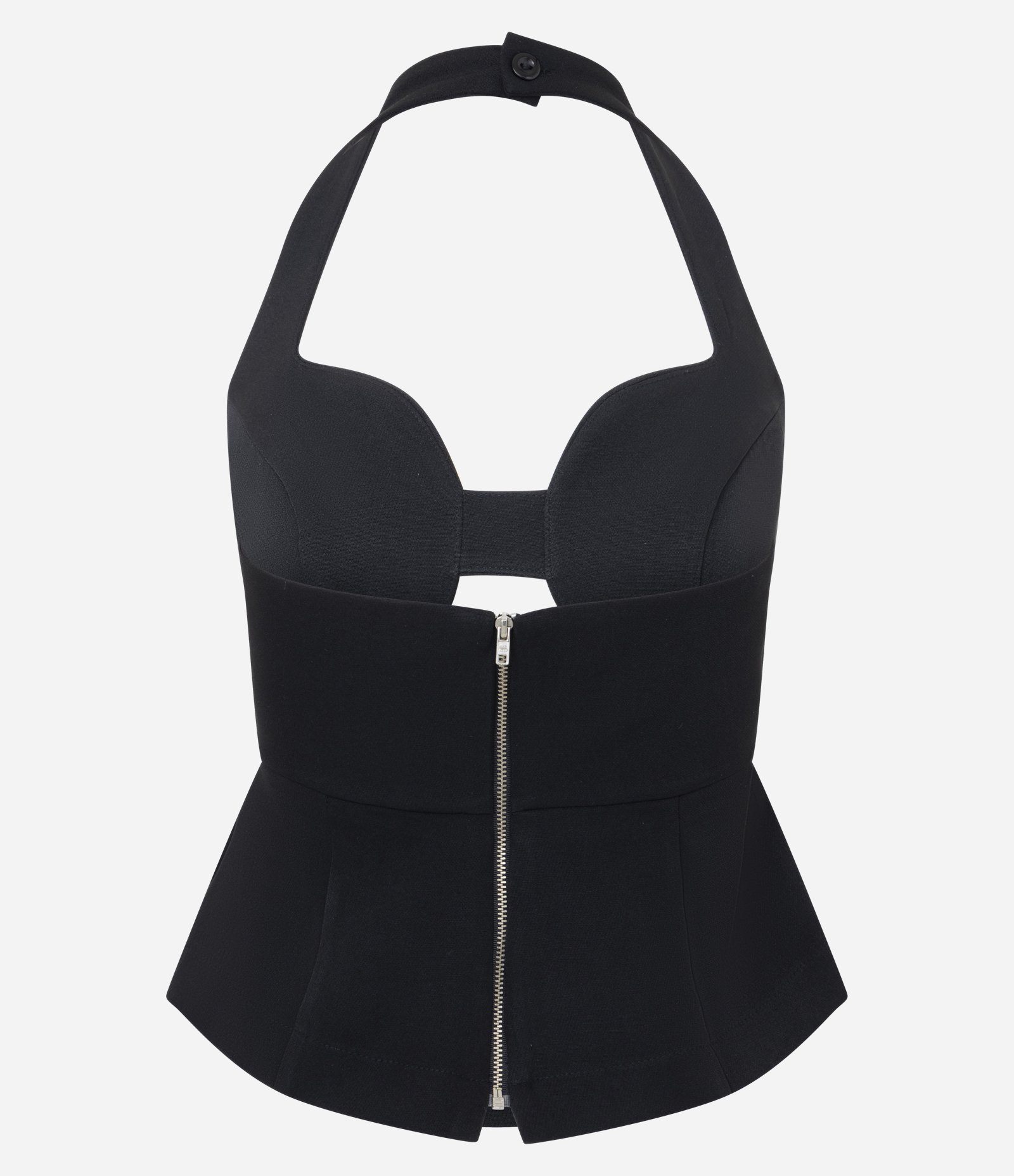 Blusa Alfaiatada Sem Manga com Decote Halter Vazado Preto 5