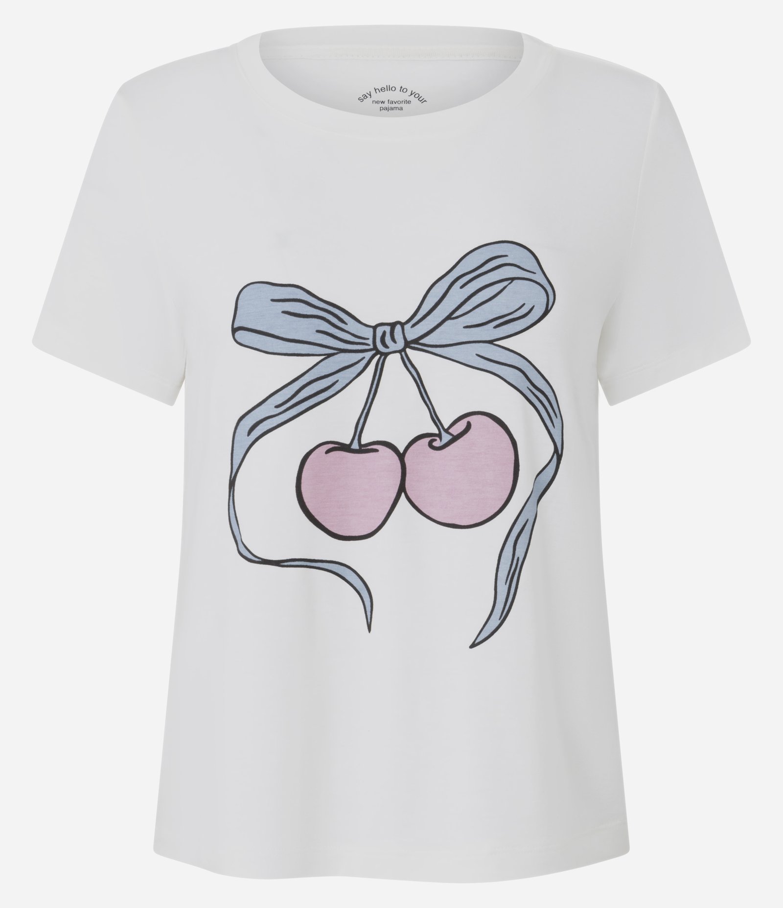 Blusa de Pijama em Viscolycra com Estampa de Cereja Branco 1