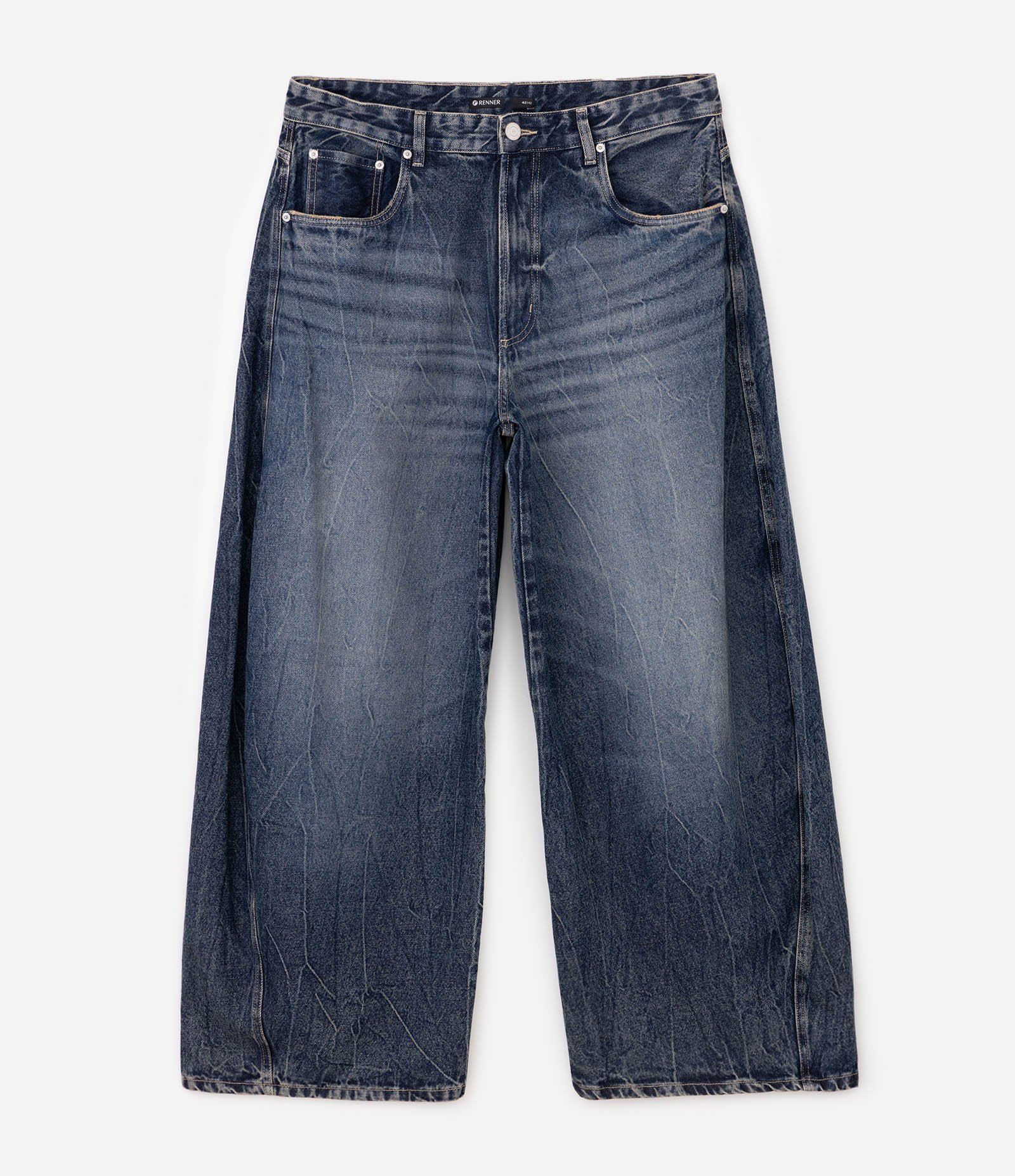 Calça Jeans Barrel com Costura Deslocada Azul 4