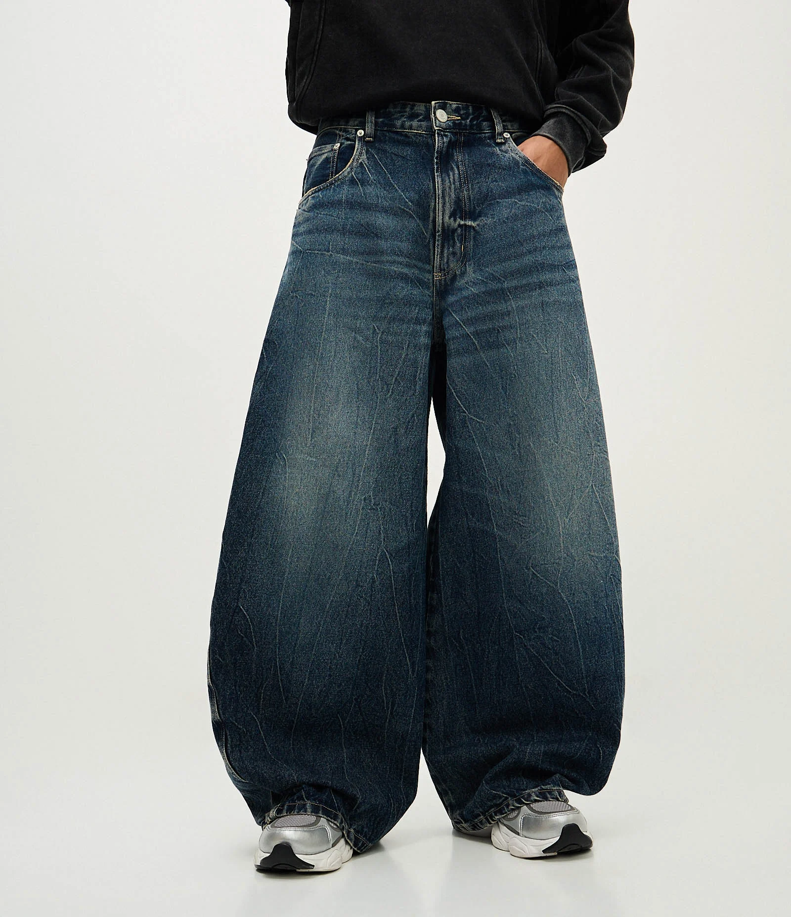 Calça Jeans Barrel com Costura Deslocada Azul 2