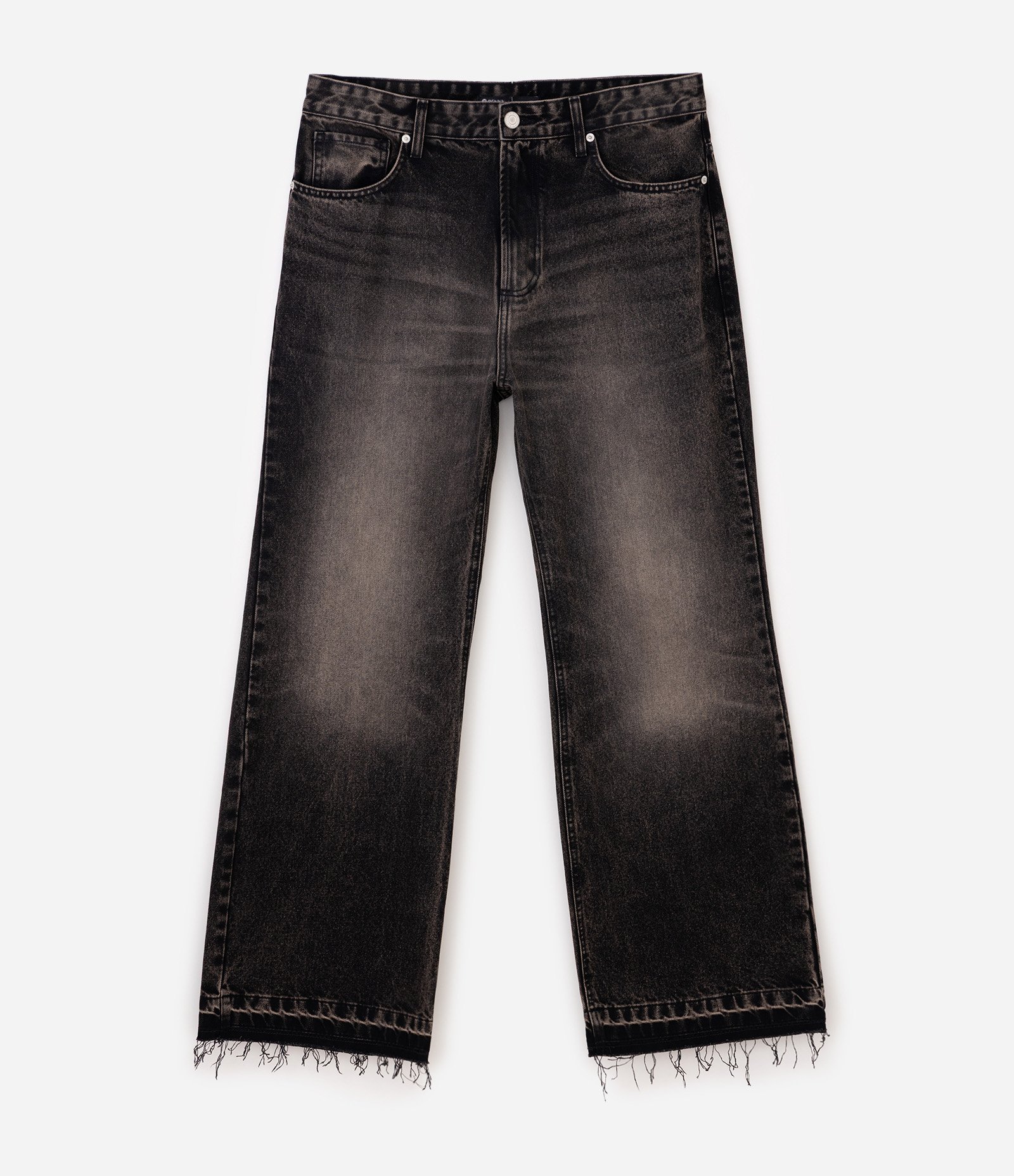 Calça Jeans Masculina Baggy Flare Preta com Barra Desfeita Preto 4