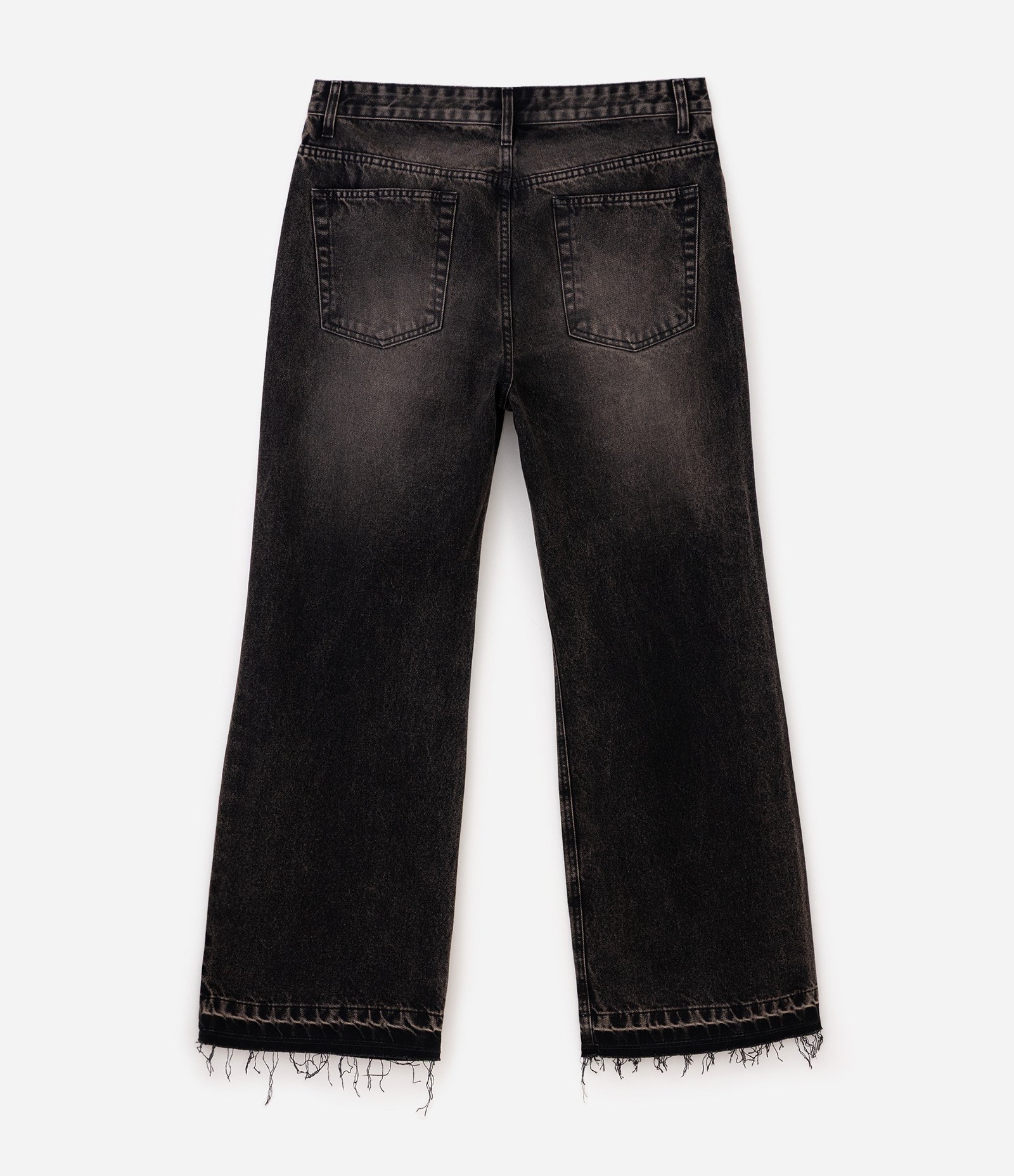 Calça Jeans Masculina Baggy Flare Preta com Barra Desfeita Preto 5
