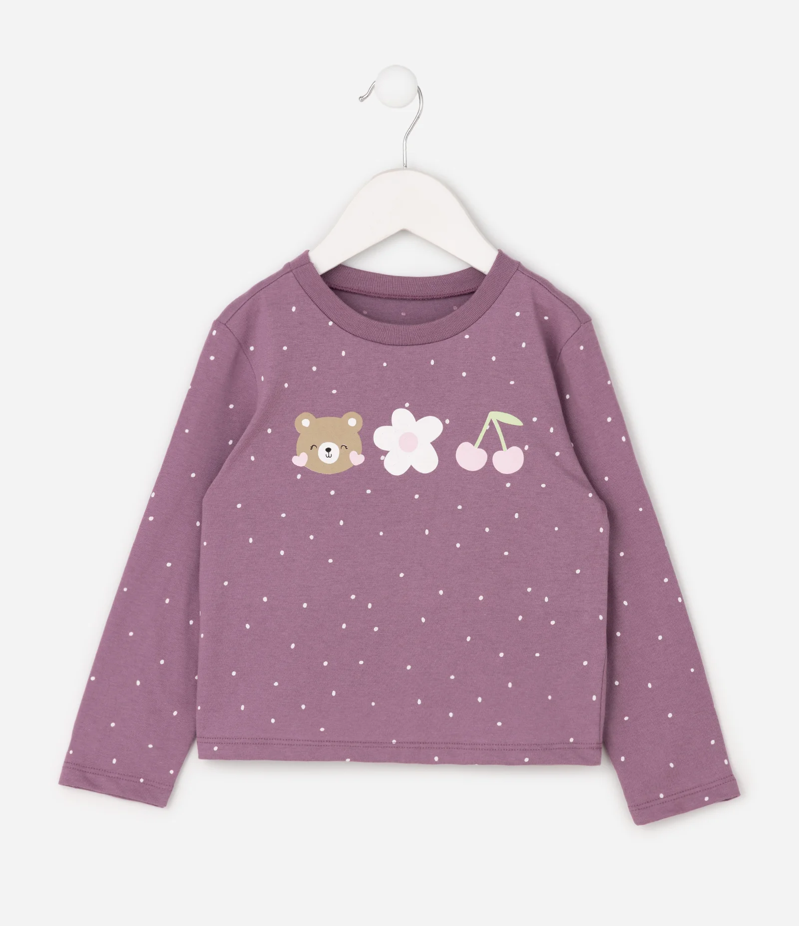 Camiseta Manga Longa com Ícones de Urso - Tam 1 a 6 Anos Roxo 1