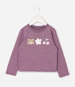 Camiseta Manga Longa com Ícones de Urso - Tam 1 a 6 Anos