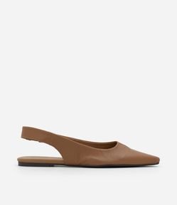 Sapatilha Slingback de Bico Fino em Couro