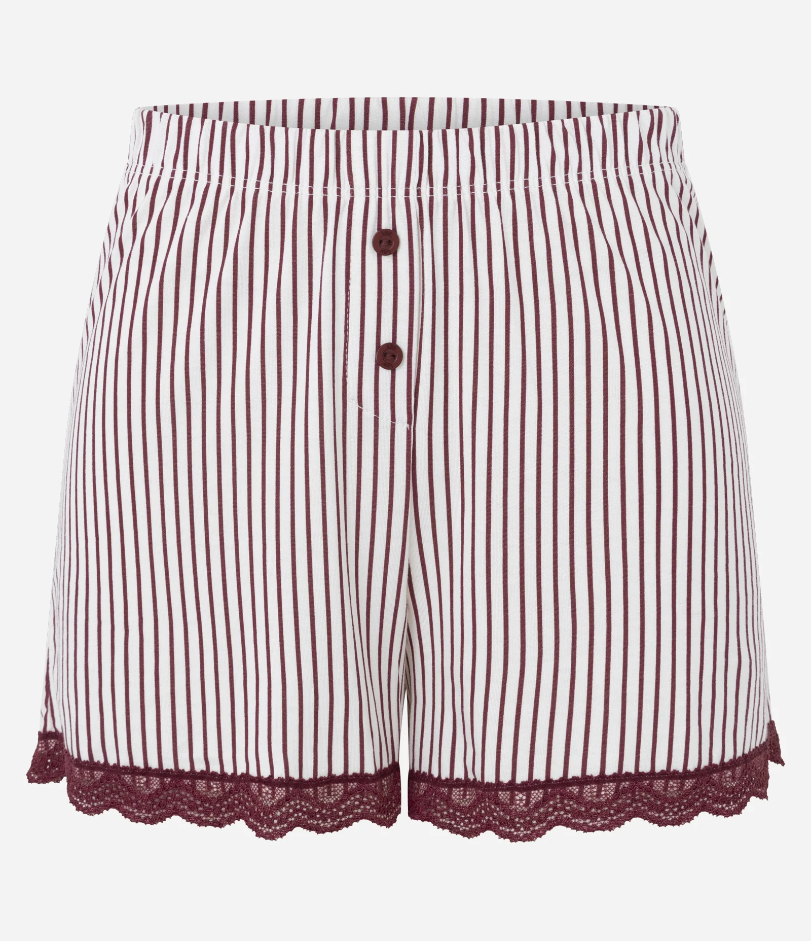 Short de Pijama em Viscolycra com Estampa de Listras e Rendinha Vermelho 1