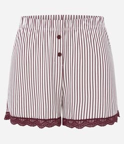 Short de Pijama em Viscolycra com Estampa de Listras e Rendinha
