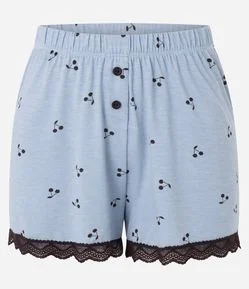 Short de Pijama em Viscolycra com Estampa de Cerejas