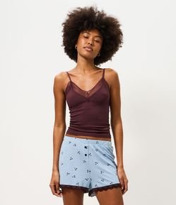 Short de Pijama em Viscolycra com Estampa de Cerejas