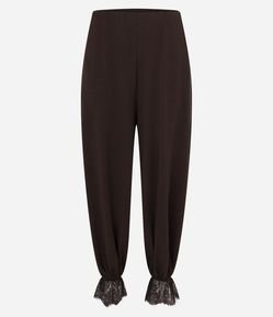 Calça Aladim em Crepe com Aplicação de Renda na Barra