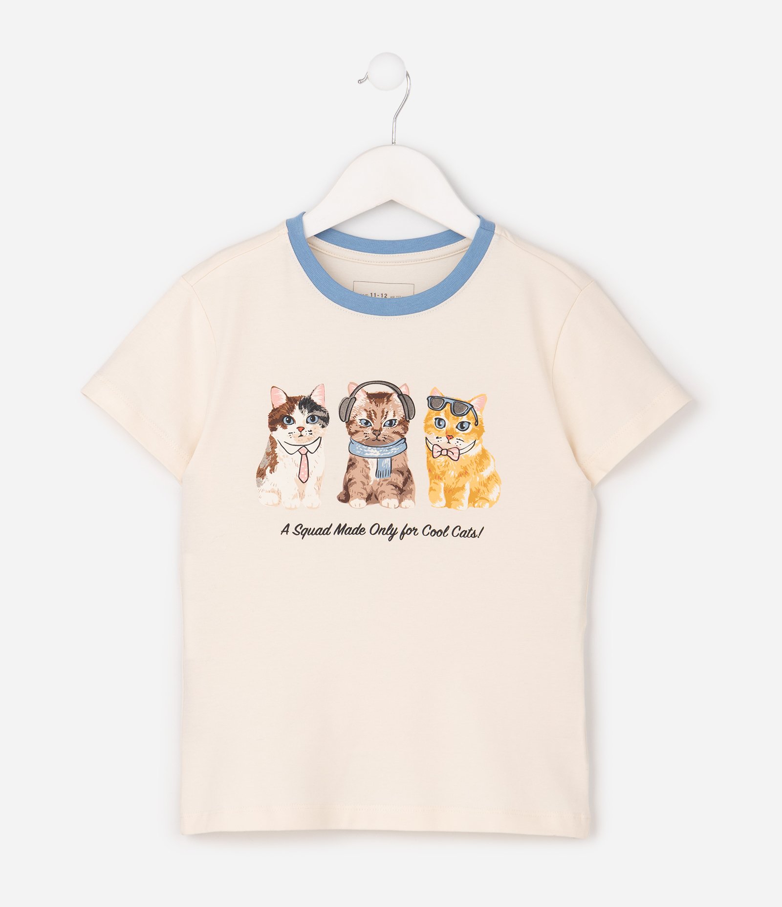 Camiseta Infantil Baby Look com Estampa de Gatinhos - Tam 5 a 16 Anos Bege 1
