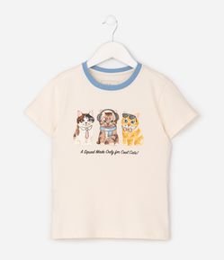 Camiseta Infantil Baby Look com Estampa de Gatinhos - Tam 5 a 16 Anos