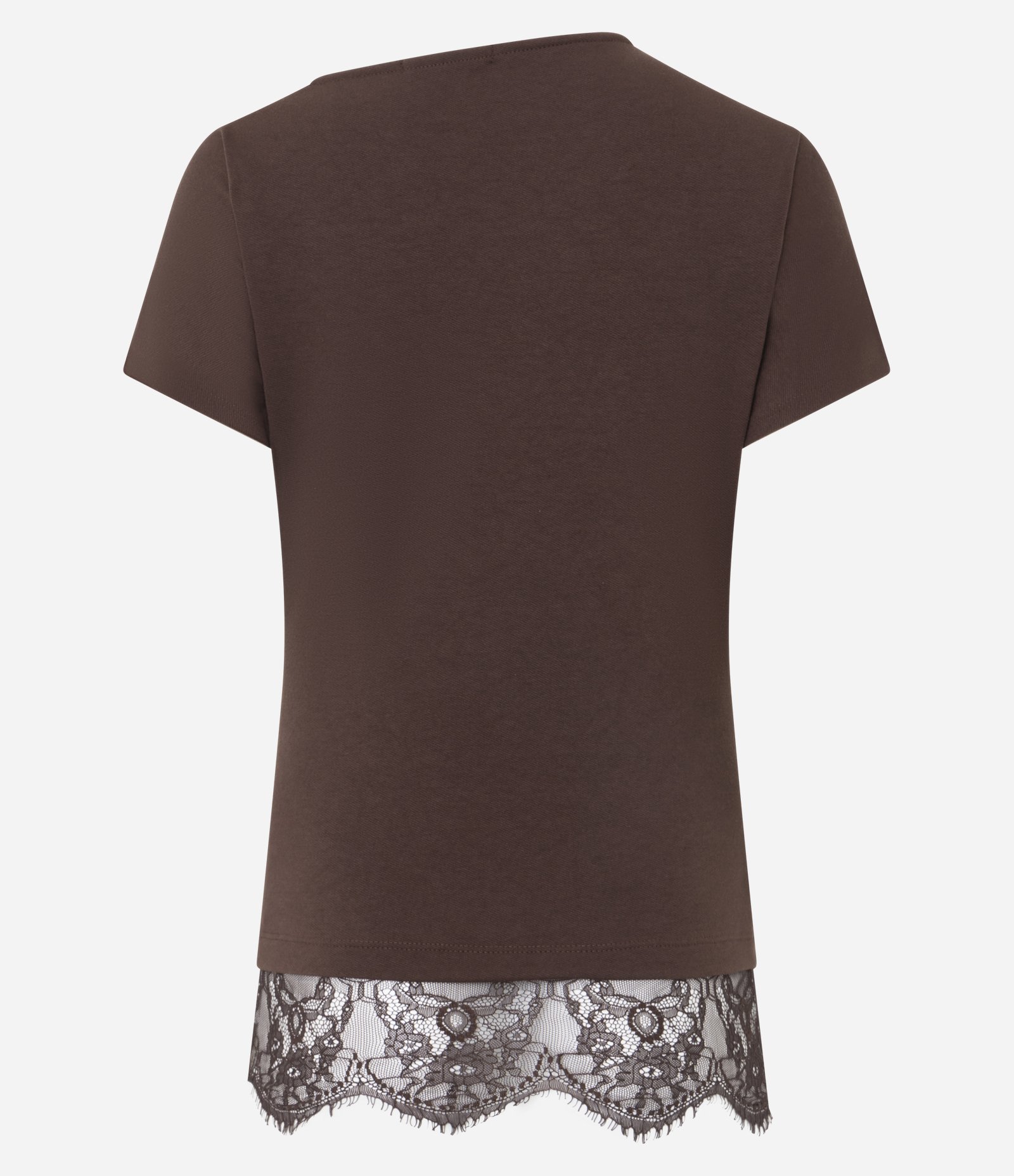 Blusa em Crepe com Aplicação de Renda na Barra Marrom 2